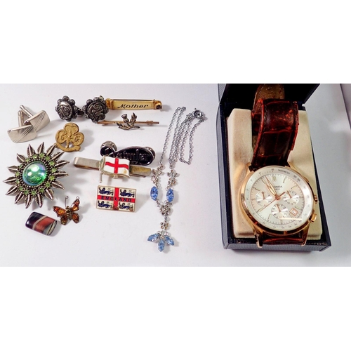 502 - A Sekonda watch and various costume jewellery and badges