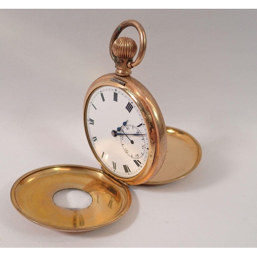 526 - A Dennison gold plated half hunter pocket watch