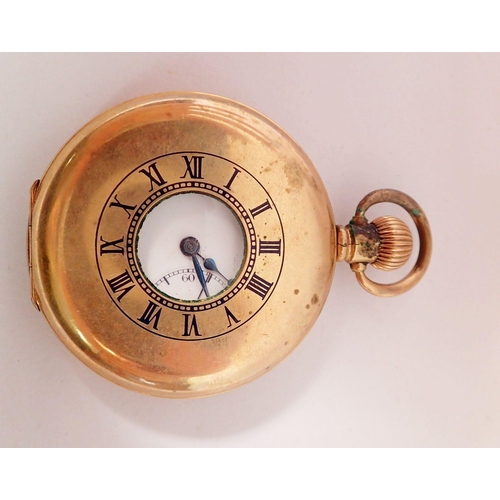 526 - A Dennison gold plated half hunter pocket watch