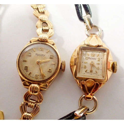 528 - Two 9 carat gold Rotary ladies wrist watches, one with 9 ct gold strap, weight for gold strap watch ... 