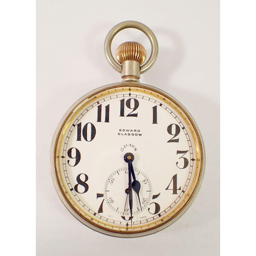 530 - An Edward of Glasgow large eight day silver plated pocket watch, 6.5cm diameter