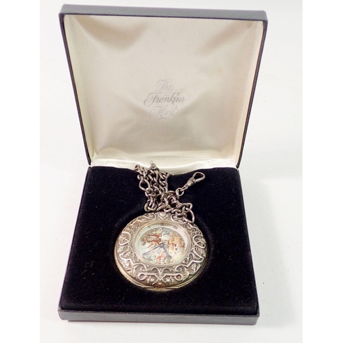 536 - A Franklin Mint silver half hunter pocket watch, boxed with paperwork and a silver fob chain, fob ch... 