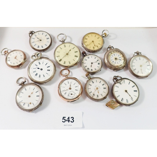 543 - Twelve silver fob watches, some marked 800