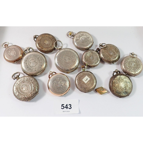 543 - Twelve silver fob watches, some marked 800