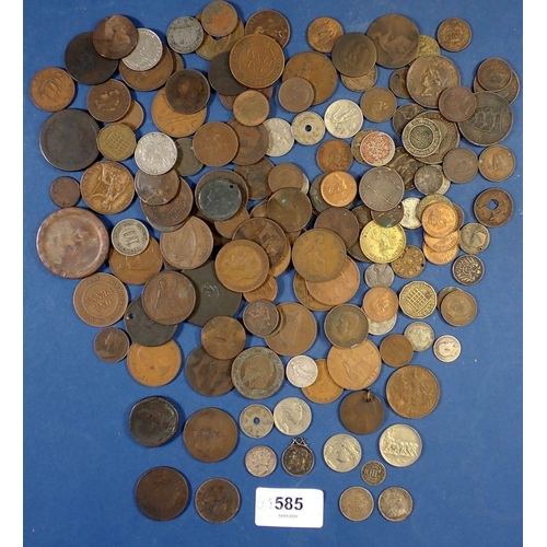 585 - A group of 19th & 20th century British and world coins including 1858 USA three cent, 1887 Victoria ... 