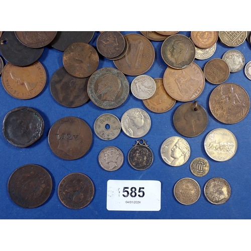 585 - A group of 19th & 20th century British and world coins including 1858 USA three cent, 1887 Victoria ... 