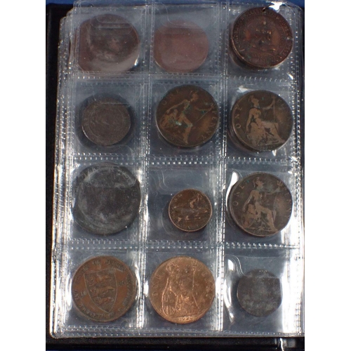 598 - A coin album - combination of mainly copper bronze world coins, tokens and medallions 17th, 18th, 19... 