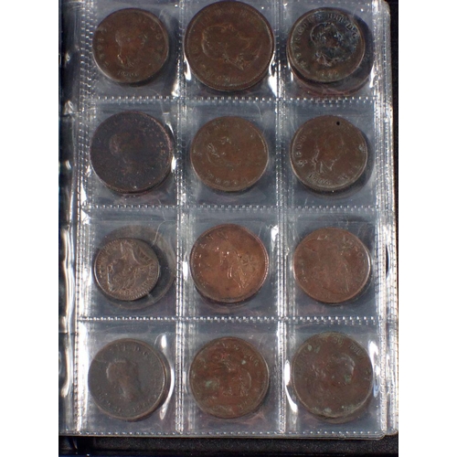 598 - A coin album - combination of mainly copper bronze world coins, tokens and medallions 17th, 18th, 19... 