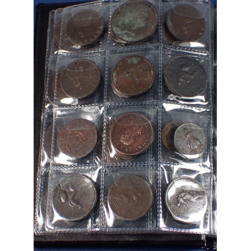 598 - A coin album - combination of mainly copper bronze world coins, tokens and medallions 17th, 18th, 19... 