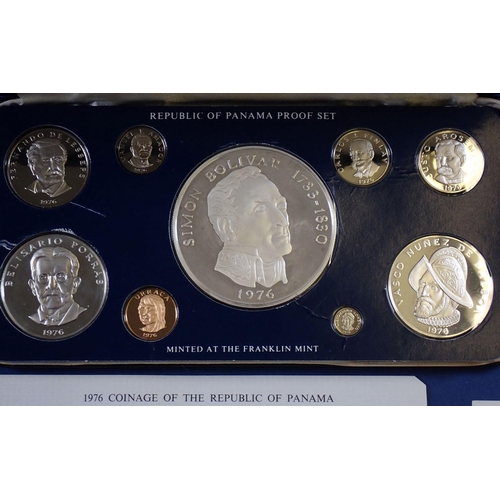 605 - A Republic of Panama nine coin proof set 1976 including 1 Balboa, 5 Balboas and 20 Balboas in sterli... 