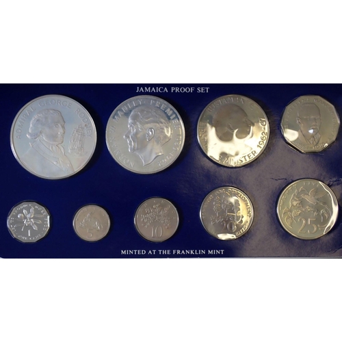 606 - Two Jamaica nine coin proof sets 1976 and 1977 including 10 dollars in sterling silver and 5 dollars... 