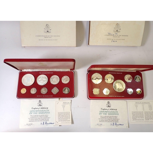 607 - Five Franklin Mint proof coin sets including Cook Islands 1976  eight coin set, 5 dollars .500 fine ... 