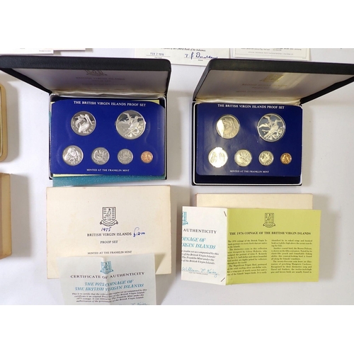 607 - Five Franklin Mint proof coin sets including Cook Islands 1976  eight coin set, 5 dollars .500 fine ... 