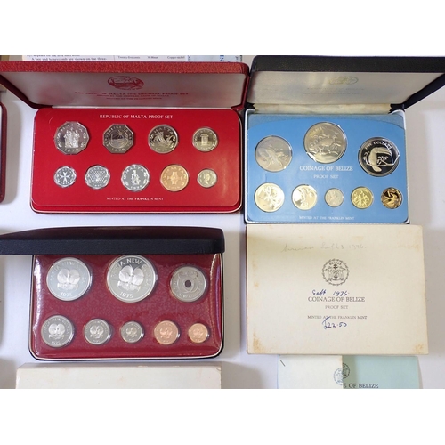 608 - Eight Franklin Mint proof coin sets including Belize 1975 and 1976, Republic of Liberia 196, Republi... 