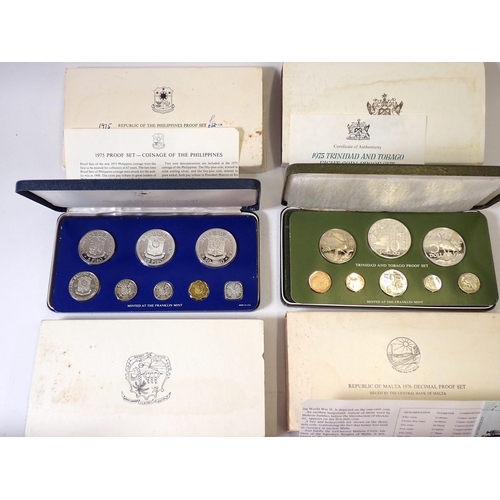 608 - Eight Franklin Mint proof coin sets including Belize 1975 and 1976, Republic of Liberia 196, Republi... 