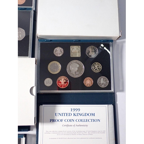 614 - Ten Royal Mint issue United Kingdom proof coin sets, years 1990 - 1999 Cond: Unc