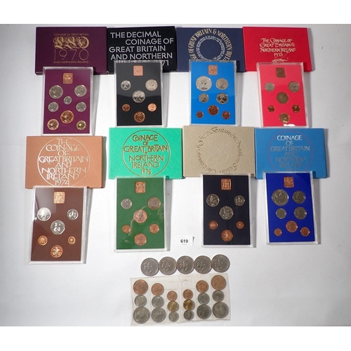 619 - Eight coinage of Great Britain and Northern Ireland sets including 1970-1977 plus two 1953 coronatio... 