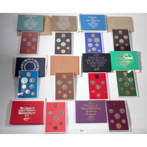 622 - Eleven Royal Mint coin sets, The Coinage of Great Britain & Northern Ireland 1971 - 1981 Cond: Unc