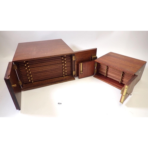 624 - Two mahogany coin cabinets, largest 29cm wide