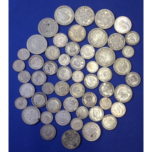 637 - A quantity of British silver content coins including Victoria 1894 shilling, George V shilling 1915 ... 