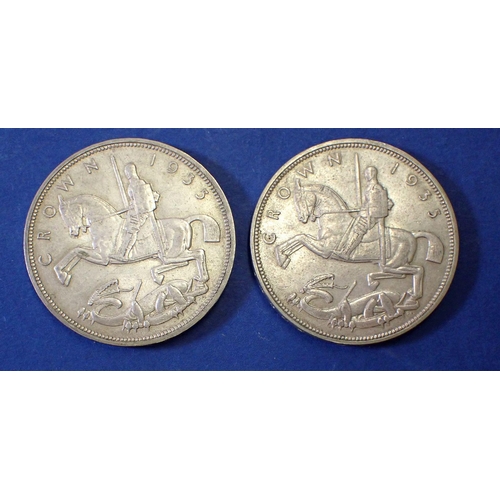 645 - Two George V 1935 silver crowns Cond: Fine - VF