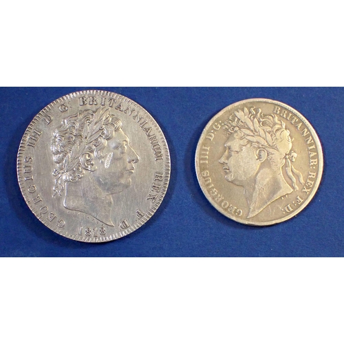 656 - A George III crown 1818 - Cond: VF apart from some scratches to face plus a George III half crown 18... 