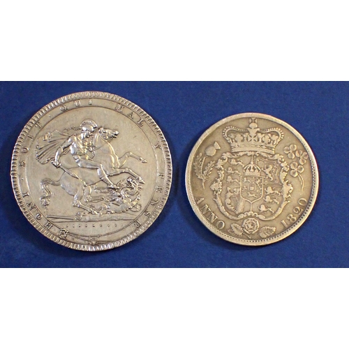 656 - A George III crown 1818 - Cond: VF apart from some scratches to face plus a George III half crown 18... 