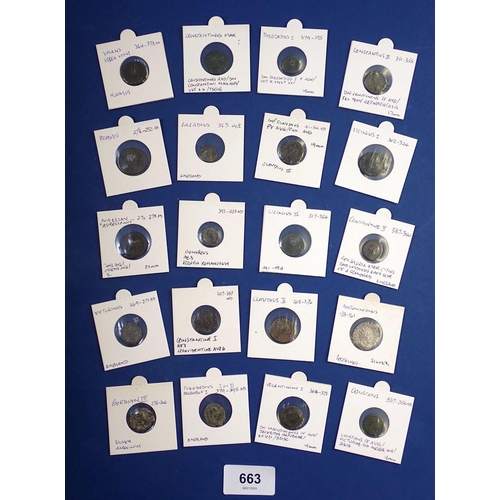 663 - Collection of 20 Roman coins of different emperors including silver and British minting