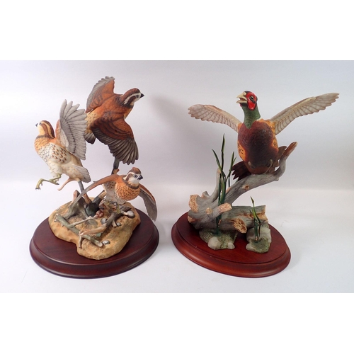 68 - Two game bird groups by Franklin Mint Northern Bobwhite Quails and Pheasant