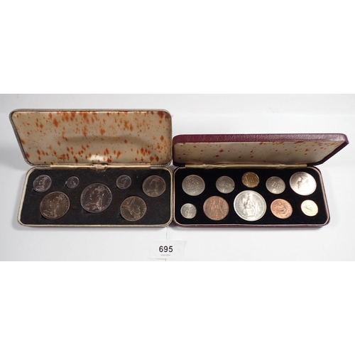 695 - A Victoria Jubilee specimen set 1887 containing seven silver coins in presentation case, total weigh... 