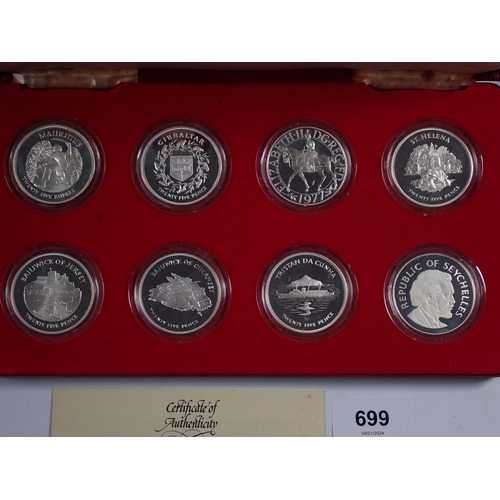 699 - An Elizabeth II 1977 Silver Jubilee set of eight silver proof crowns in Spink & Son Ltd presentation... 