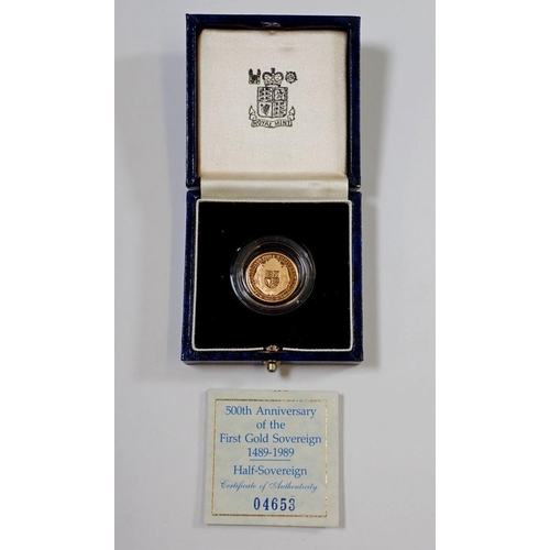 708 - An Elizabeth II 1989 gold proof half sovereign, 500th anniversary of the first gold sovereign 1489-1... 