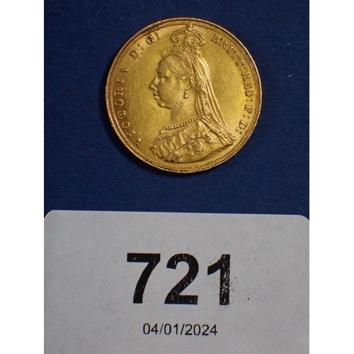 721 - A Victoria gold sovereign 1887, Jubilee head Cond: VF