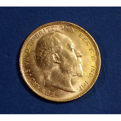 726 - Gold sovereign: Edward VII 1907, Sydney mint Australia Cond: VF/EF