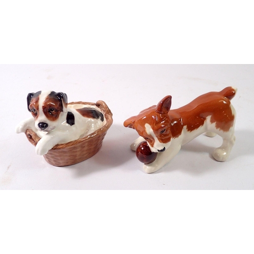 73 - A Doulton puppy in a basket HN2587 and a Beswick puppy and ball