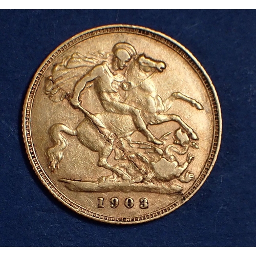 739 - An Edward VII gold half sovereign 1903, with hairline crack to reverse