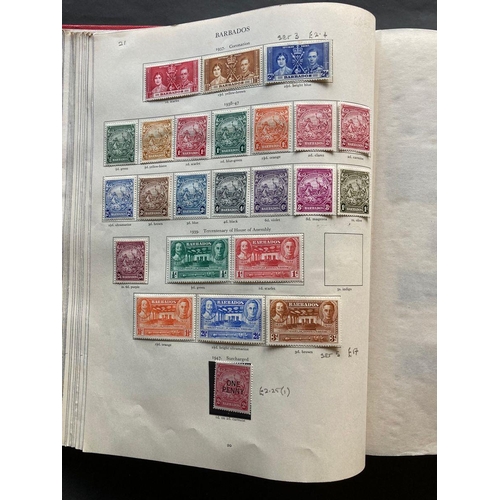 763 - Red Stanley Gibbons KGVI stamp album of mint definitives, commemoratives, officials and postage due,... 