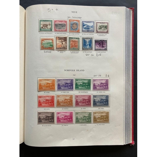 763 - Red Stanley Gibbons KGVI stamp album of mint definitives, commemoratives, officials and postage due,... 