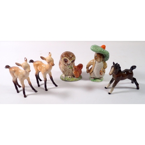 80 - One Beswick brown foals and two fawns plus a Beatrix Potter 'Old Mr Brown' and Benjamin Bunny