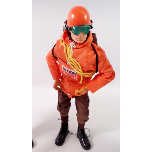 819 - Three vintage Palitoy Action Man figures with flocked hair, Action Man Red Devil in jumpsuit with he... 