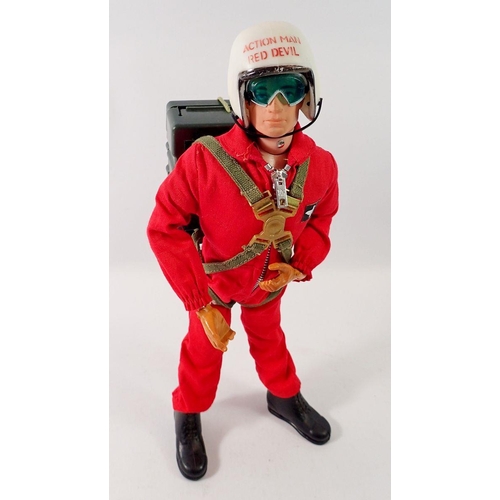 819 - Three vintage Palitoy Action Man figures with flocked hair, Action Man Red Devil in jumpsuit with he... 