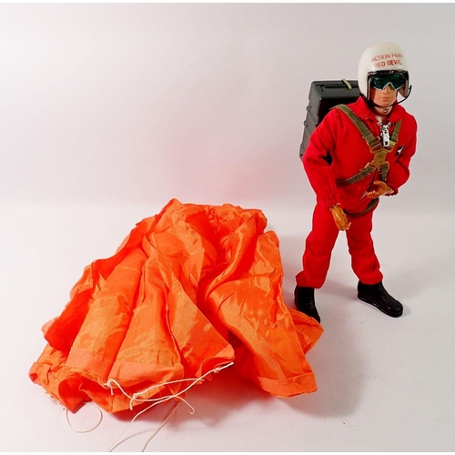 819 - Three vintage Palitoy Action Man figures with flocked hair, Action Man Red Devil in jumpsuit with he... 