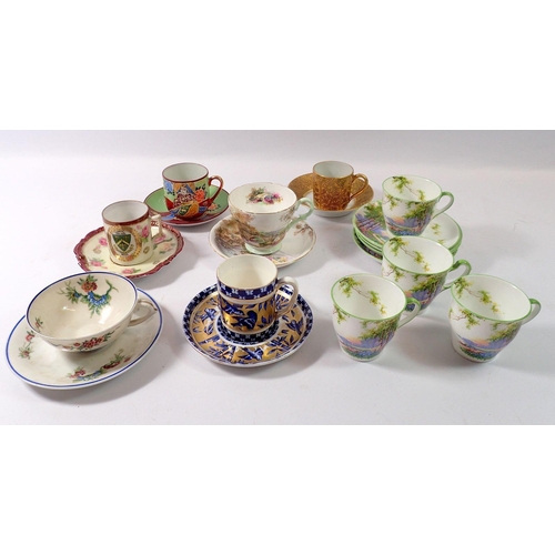 89 - A collection of cups and saucers including Limoges, Shelley, Coalport and Aynsley etc.