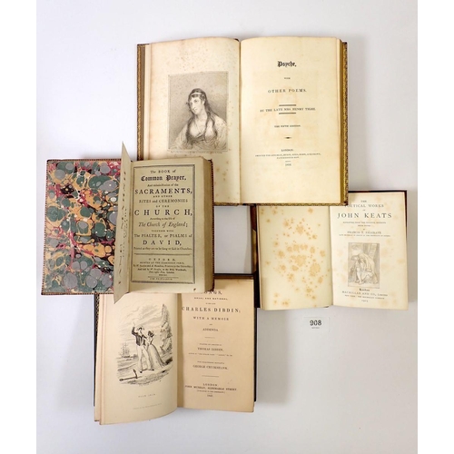 908 - Four fine leather bound books including Dibdin's Sea Songs bound by Zaehnsdorf 1913 plus a framed Ed... 