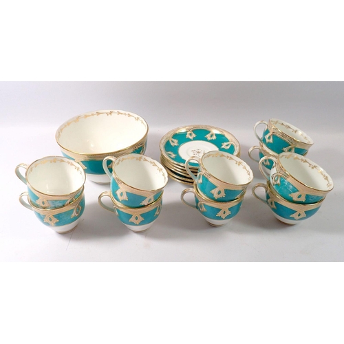 91 - A 19th century turquoise and gilt tea service comprising ten cups and saucers and a slop bowl - some... 