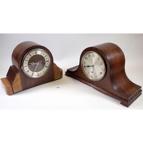 955 - A Garrard Westminster chime oak mantel clock with pendulum and key and another mantel clock with key... 