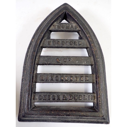 960 - An Italian early 20th century box iron and Victorian trivet by Thomas Bradford & Co, trivet 25cm