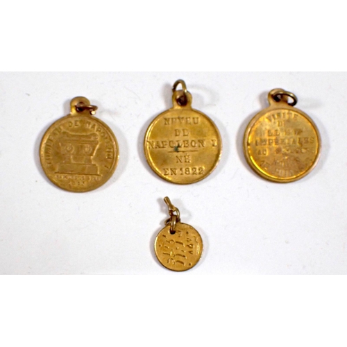 976 - Three French miniature medallion charms for Napoleon and Eugene plus a Chinese one