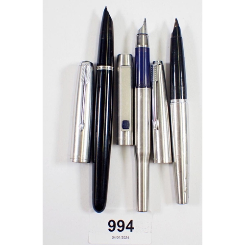 994 - A Parker Accession fountain pen and three other Parker pens