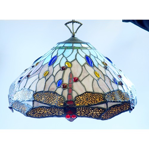 1141 - A Tiffany style glass and 'stone' set lampshade with dragonfly design